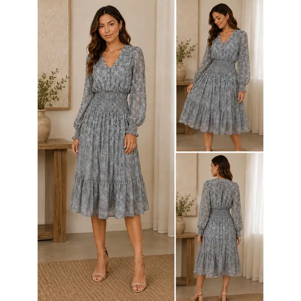 Entro Boho Prairie Tiered Smocked Cuff & Waist Maxi Dress Size‎ Medium - Image 2