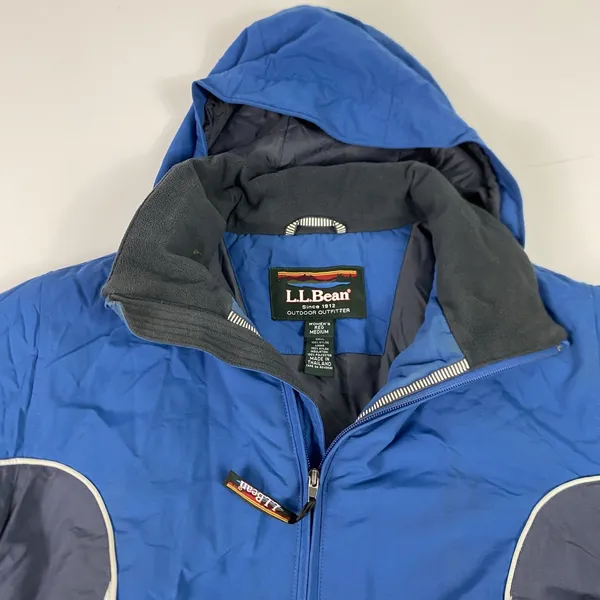 L.L. Bean Jacket Womens M Blue Nylon Winter Hooded Insulated Quilted Zip‎ Logo - Image 5