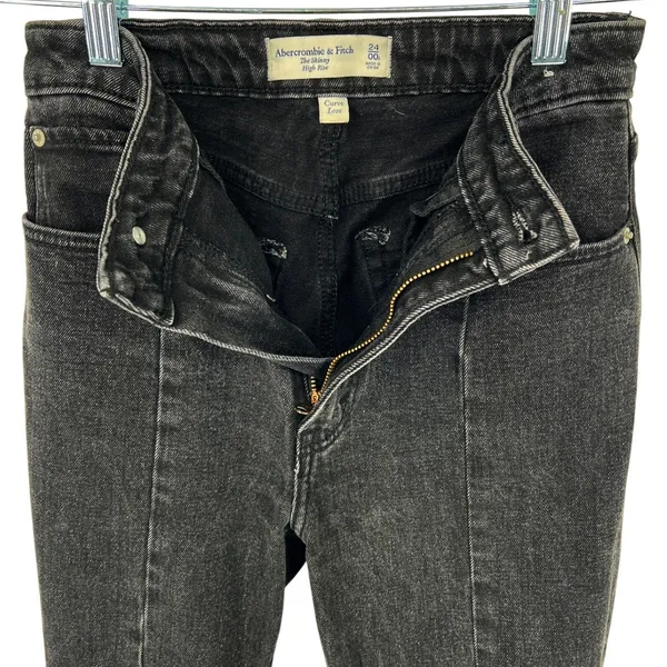 Abercrombie & Fitch The Skinny High Rise‎ Black Jeans Womens 24 Raw Hem EUC - Image 6