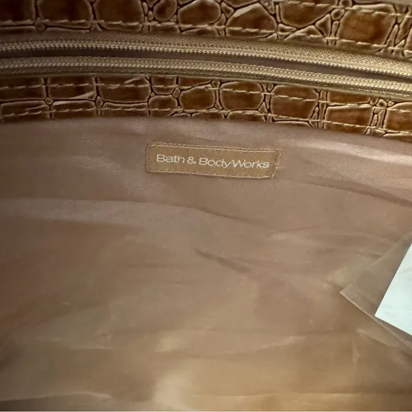 Bath Body Works Suede Faux Leather Croc Travel Duffle Bag Carry On Brown Tan 20" - Image 7