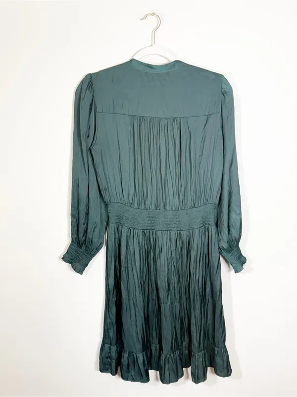 Gerard Darel Johan Smocked Trim Dark Green Dress Size 6 - Image 5
