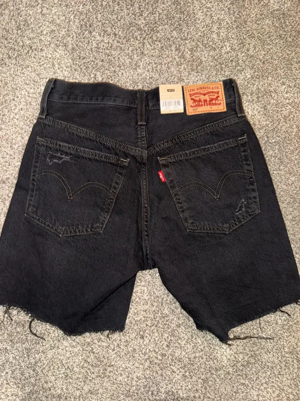 Levi's 501 High Rise Original Shorts Black Distressed Frayed Hem Size 25 - Image 3