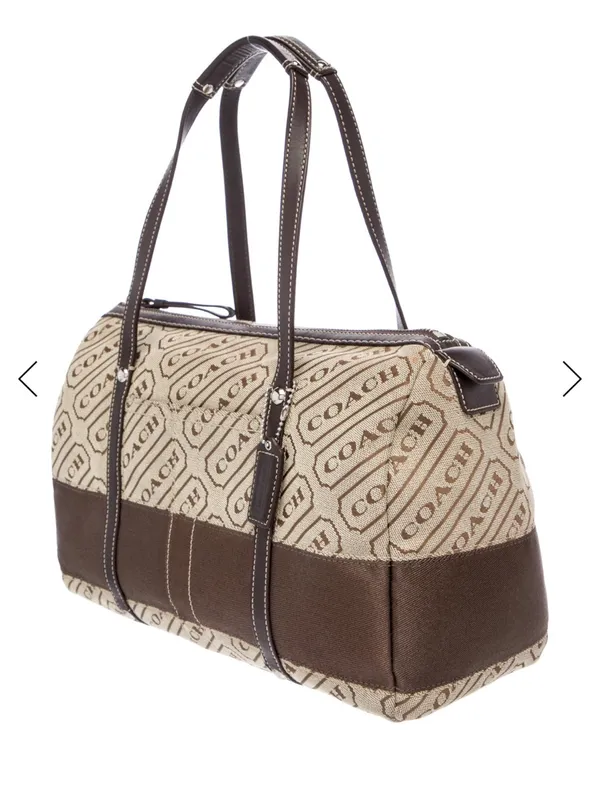 Coach Beige Signature Canvas Top Handle Tote with Dark Brown Leather Trim - Image 3