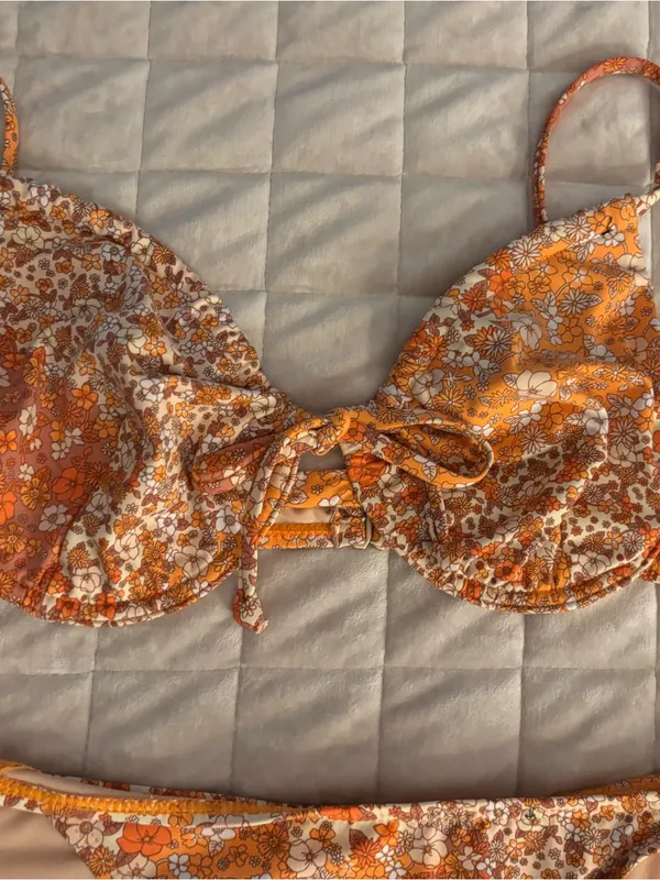 Cotton On Orange Floral Tie-Side Bikini Set Women’s Size M - Image 4