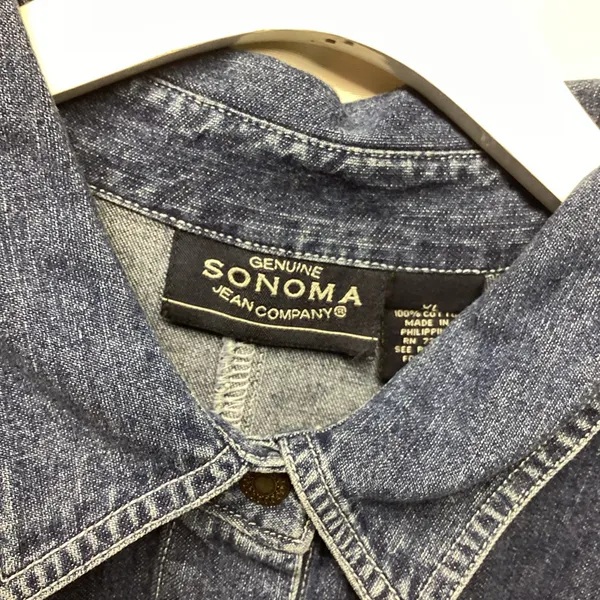 Sonoma snap front Y2K short sleeve denim blouse. Size XL - Image 7