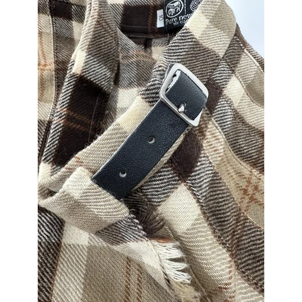Vintage Pure New Wool Plaid Wrap Kilt Skirt Women’s XS Small Beige Brown Tartan - Image 6