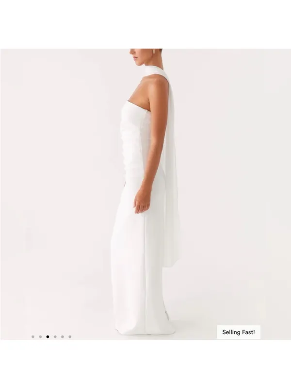 Peppermayo White Strapless Column Gown with Neck Scarf - Image 3