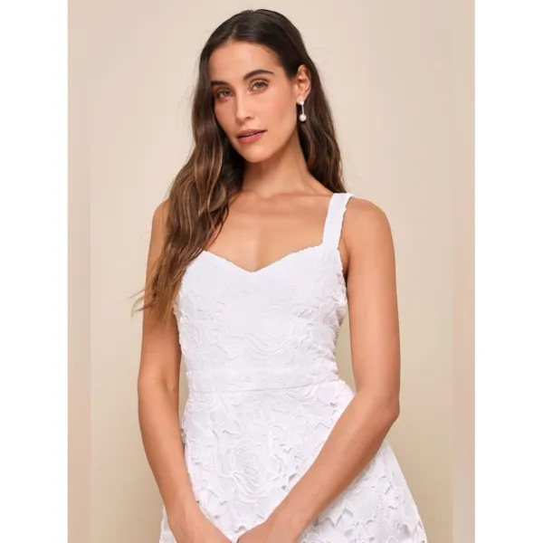 Lulus Divine Beauty White Lace Midi Dress With Pockets Size XS NWT Bridal Beach - Image 3