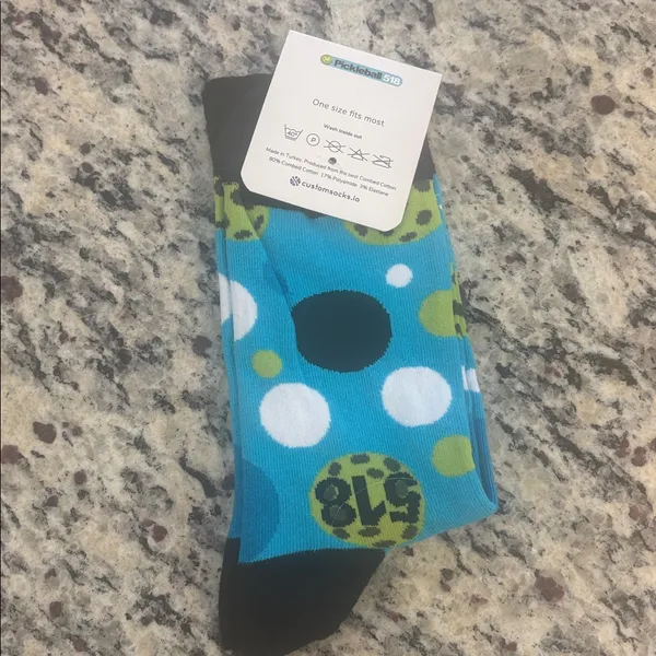 Pickleball 518 Blue and Black Unisex one size fits most Socks - Image 2