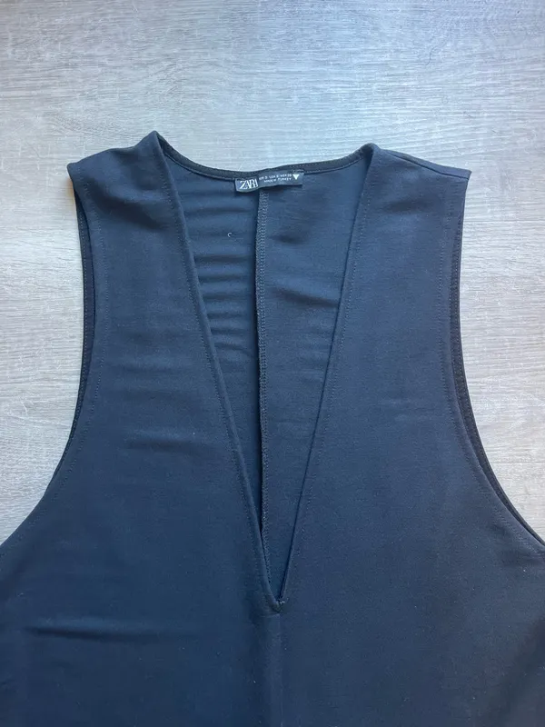 Zara Sleeveless Deep V Black Romper Size S - Image 2