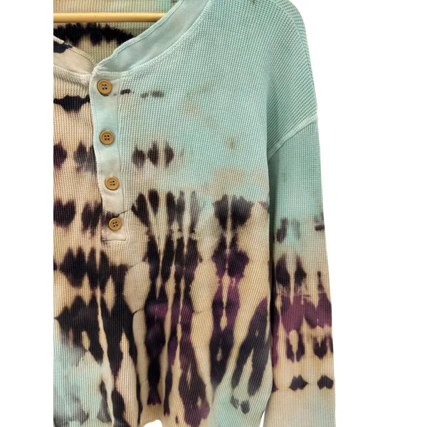 Daydreamer Revolve Tie Dye Waffle‎ Henley Top Size L Long Sleeve Cotton Thermal - Image 5