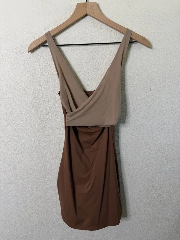SVNDZ‎ Fletcher Two Tone Mesh Dress Tan Womens Size XS - Image 5