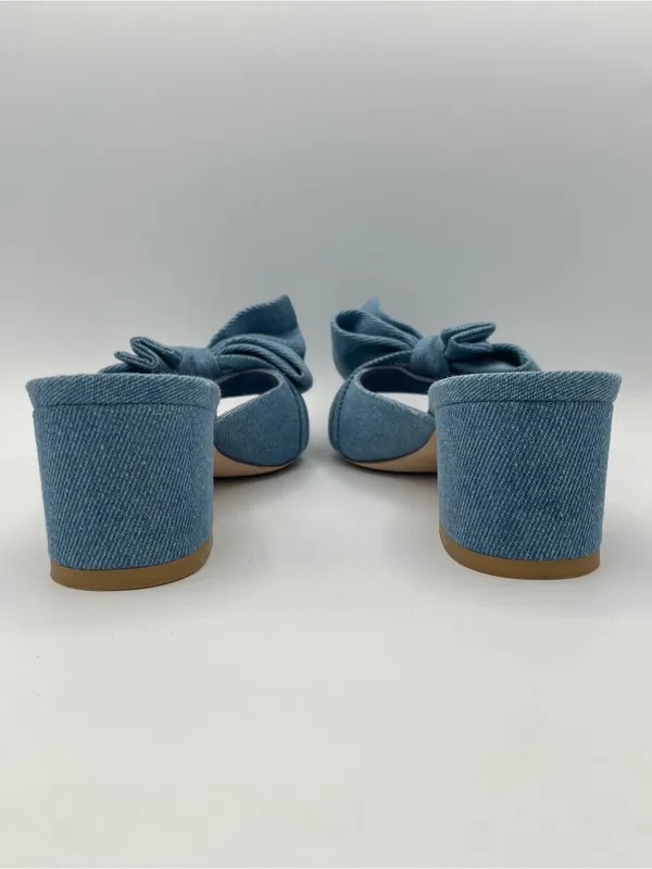 STUART WEITZMAN Love Knot Denim Wash Bow Slide Sandals 50 Block Heel Size 7 - Image 5