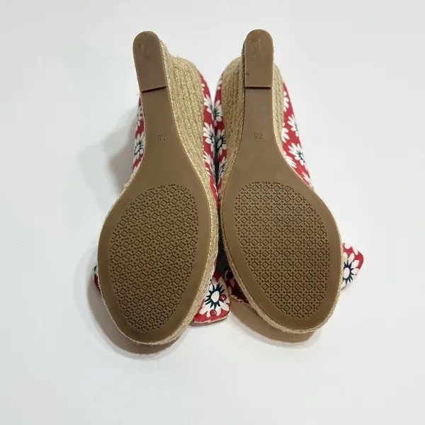 Tory Burch Dory Red Floral Canvas Peep Toe Wedge Espadrilles Size 7.5 Beachy - Image 12