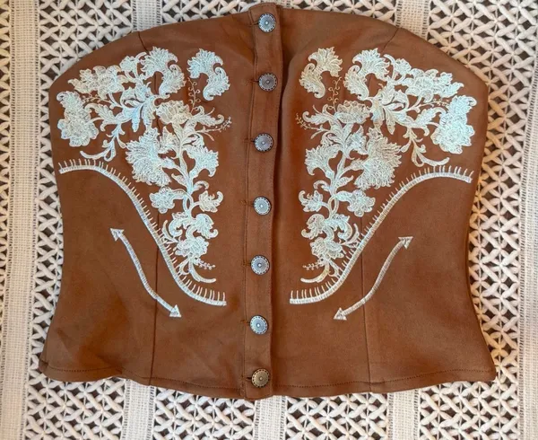 Lucky and Blessed Camel Suede Floral Embroidered Western Corset Top (Size S-XL) - Image 2