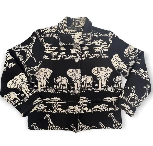 Vintage New Identity Elephant & Giraffe Safari Print Tapestry Jacket - Image 13