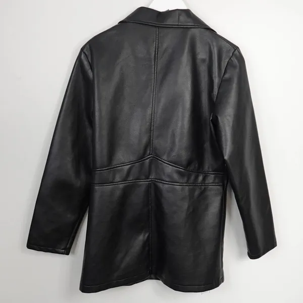 Vintage Faux Vegan Black Leather Jacket Blazer - Image 2