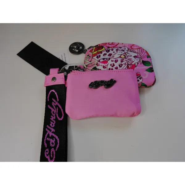 Ed Hardy Pink Leopard Double Coin Pouch Wristlet Keychain Set Y2K Tattoo NWT - Image 2