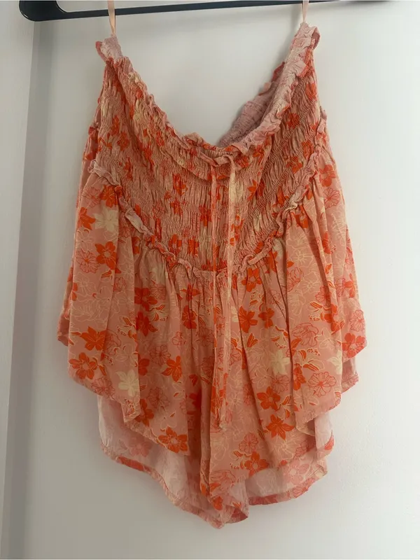 Floral Ruffle Smocked Pink-Orange Set - Image 4