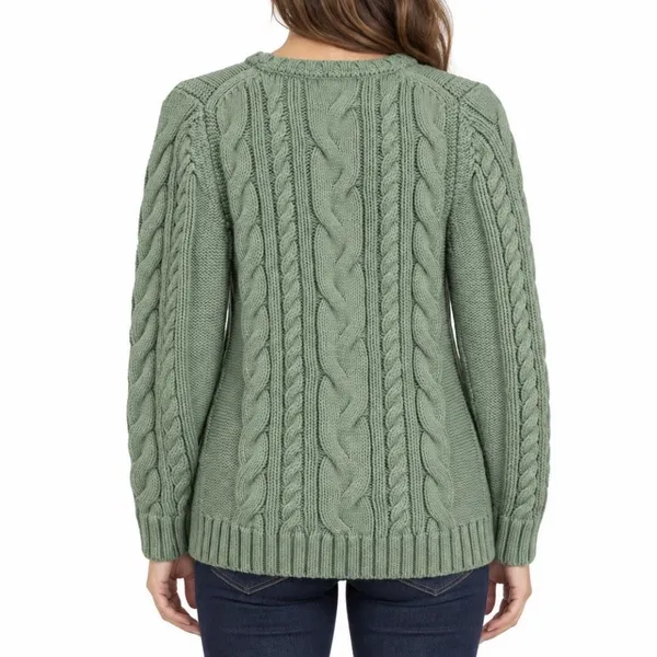 LL Bean Sage Green Double L Mixed Cable Crew Neck Pullover Cotton Sweater XS - Image 3