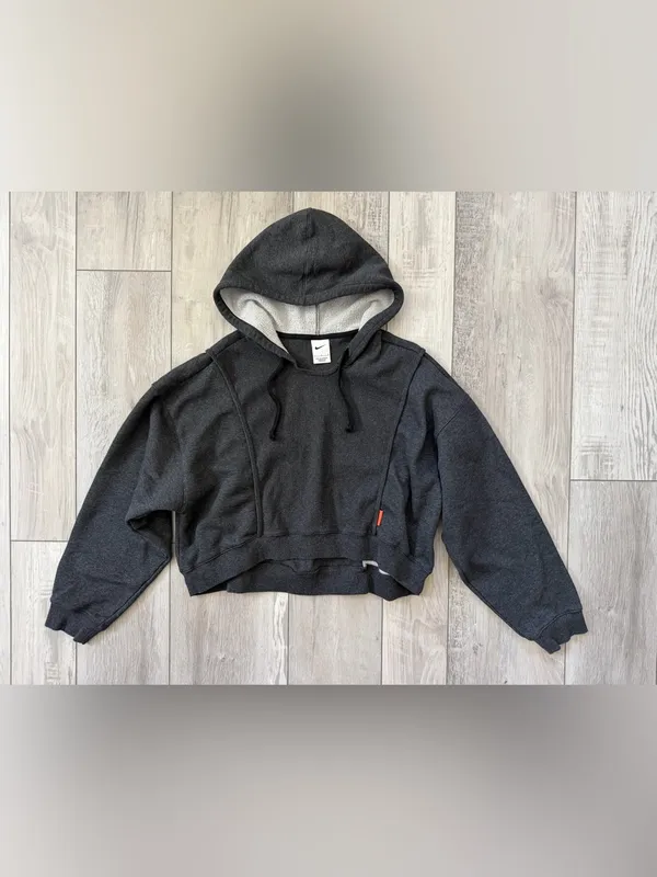 Nike Dri-Fit Ribbed Cotton Fleece Lounge Cropped Training Hoodie size large - Image 6