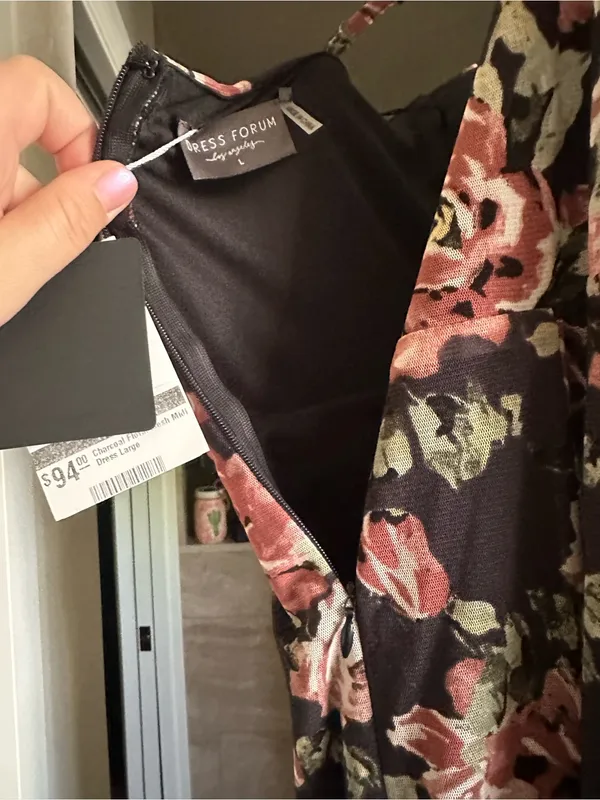 Dress Forum Black Maxi Slip Dress with Pink Rose Print - Image 2
