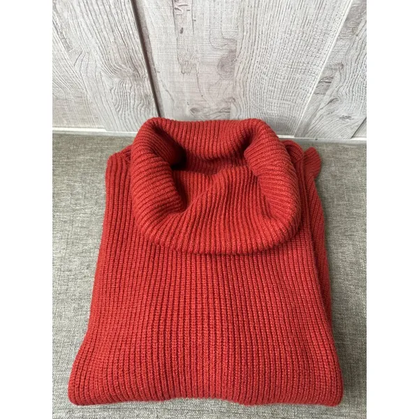 Dark Red Ribbed Knit Cowl Neck Sweater With Button Accents Womens M Cozy Fall - Image 3