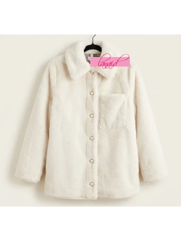 Lovers Friends Natalia Faux Fur Reversible Jacket Ivory Teddy Tan Plaid Coat XS - Image 11
