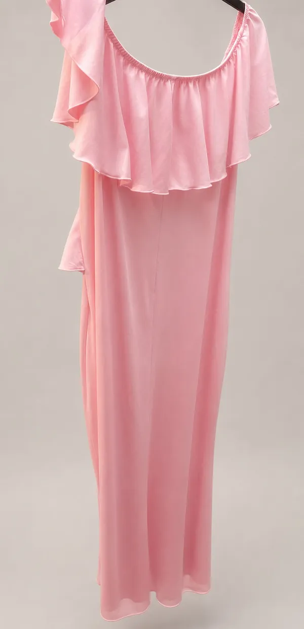 Women’s Pink Off-Shoulder Ruffle Stretch Maternity Mermaid Maxi Gown - Image 5