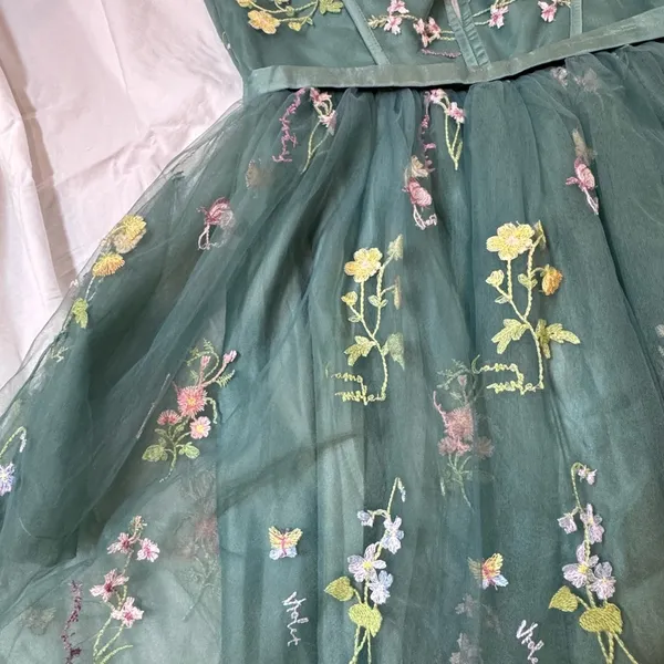 Green Embroidered Tulle Corset Mini Dress 12 Fairycore Prom Homecoming Formal - Image 13
