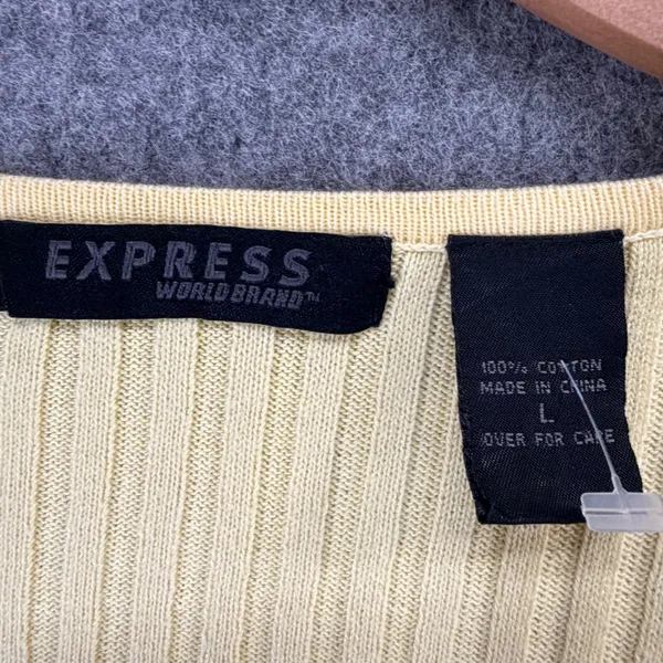 Vintage Y2K Express Ribbed Knit Sweater L Butter Yellow Fitted Stretch Mallcore - Image 10