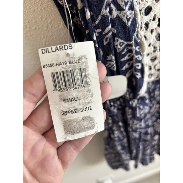 NWT Angie Gypsy Soul Romper Dress Small Blue White‎ Boho Crochet Lace Dillard's - Image 3