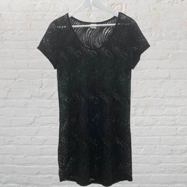 Alexa & Stella Black Crochet Mesh Swim Cover-Up Dress L Beachy Summerdress Chic - Image 3