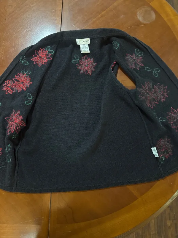 Vtg Women Ugly Christmas Sweater Vest Zip Up Poinsettia Embroidered Beaded 4/6 - Image 6