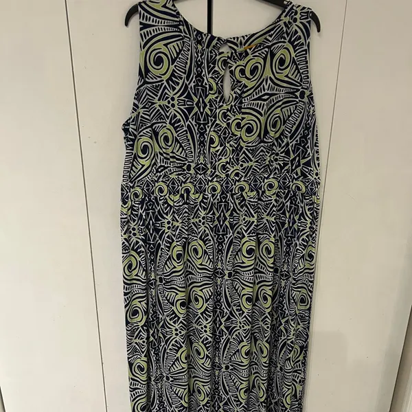 Ruby Rd. Navy and Lime Geometric Maxi Dress Blue Size 2X - Image 2