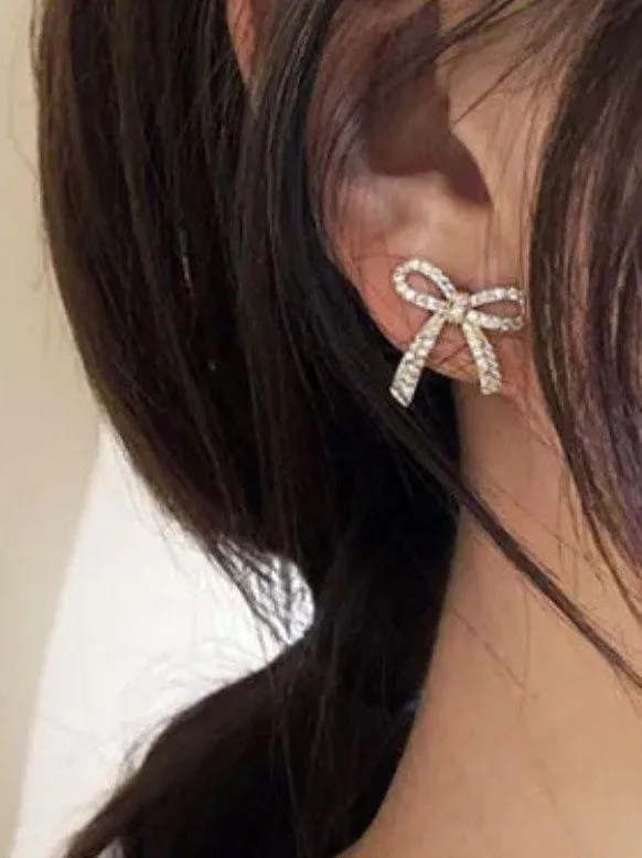 Boutique Gold Crystal Bow Earrings - Image 2