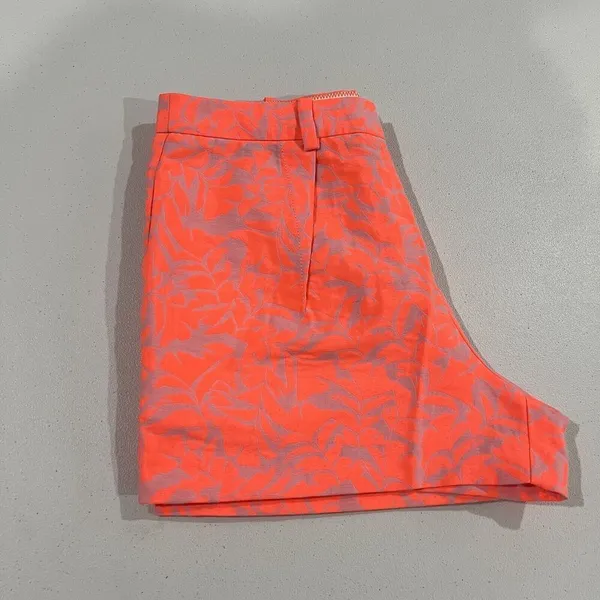 J. Crew Neon‎ Orange Floral Print Mini Shorts Size 4 Style A6066 High Rise - Image 6