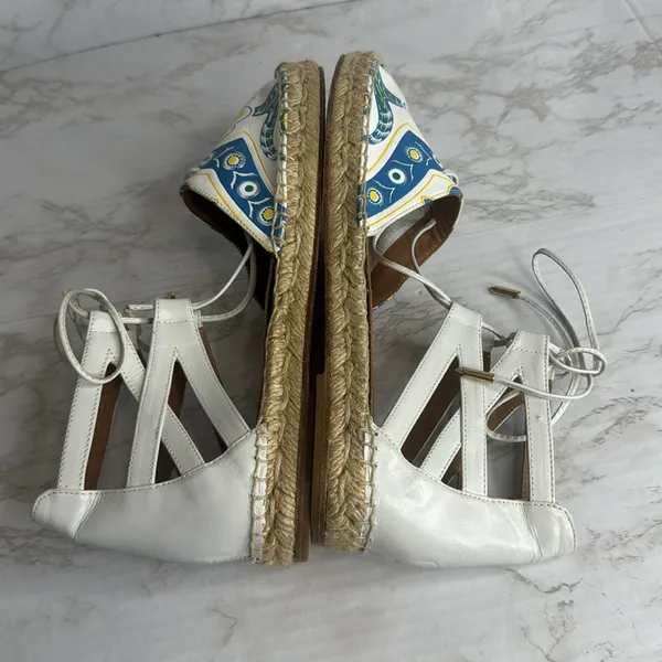 Aquazzura Belgravia Printed Leather Flats Espadrille‎ White Size 8.5 cute spring - Image 10