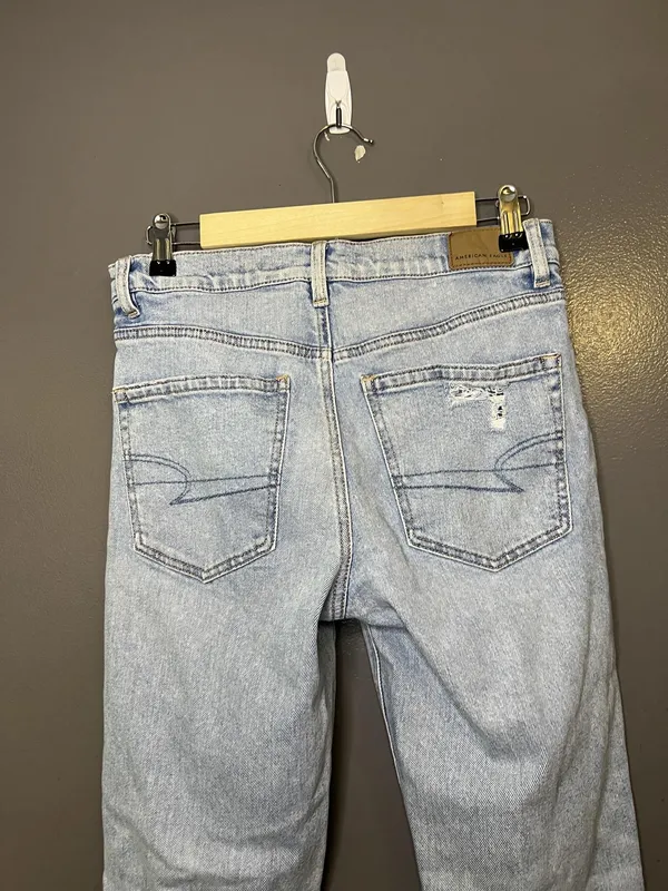 American Eagle Outfitters Super High Rise Straight Jeans Womens 4 Distressed - Image 5