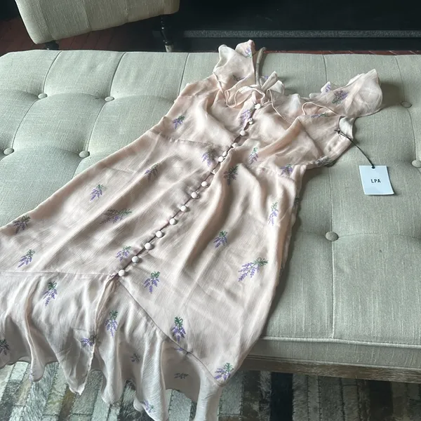NWT LPA The Label Revolve Pink Ruffle Lavender‎ Floral Maxi Dress Size Medium - Image 2