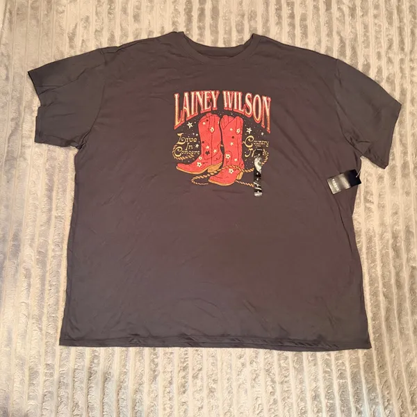 Torrid Lainey Wilson Oversized‎ Graphic Tunic Tee Vintage Gray Cowboy Boots L 12 - Image 2