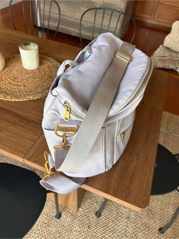 Fawn Design Lavender Leather Convertible Backpack Gold Hardware RARE flawed - Image 13