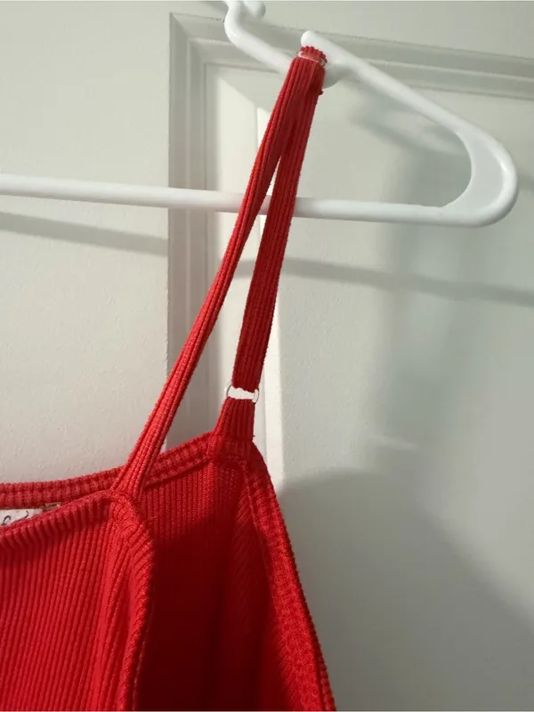 Women’s Poof Apparel red ribbed sleeveless midi dress - Image 3