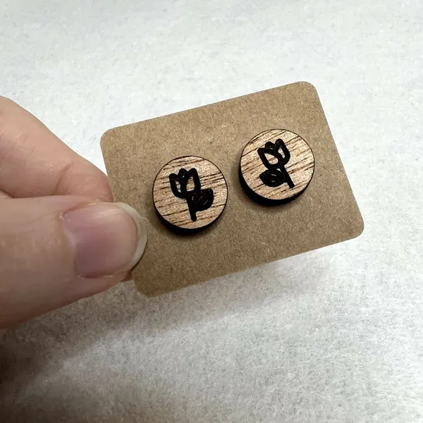 3 Pack Wooden Engraved Stud Earrings Brown - Image 4