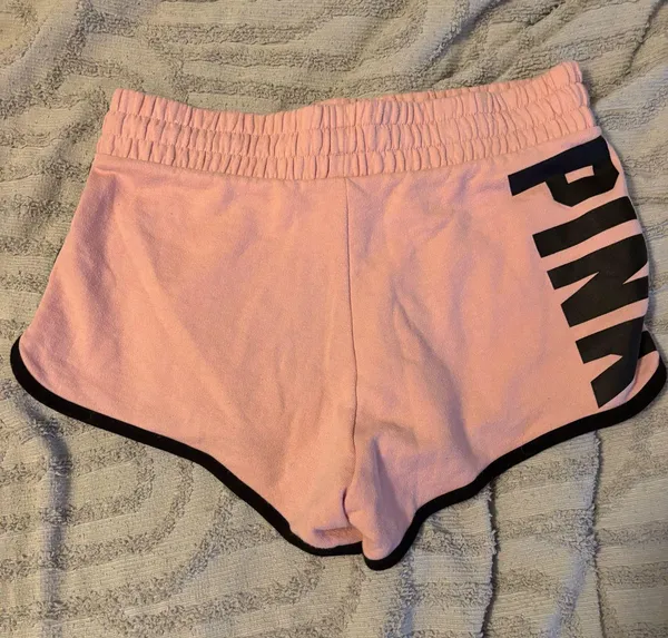 PINK Victoria's Secret Light Pink Athletic Shorts with Black Accents, Sz M - Image 2