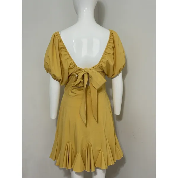 The Vintage Shop Women’s Cottagecore Dress Mustard Puff Sleeve Open Back M NWOT - Image 6