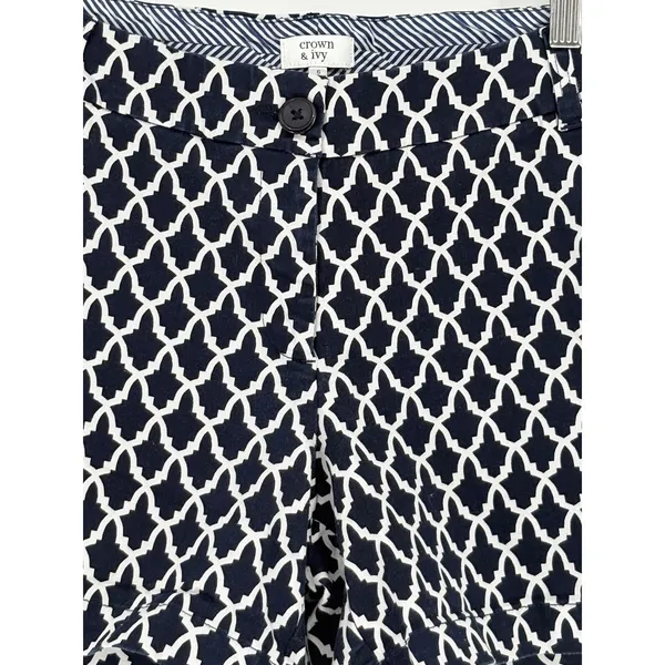 Crown & Ivy Chino Shorts Womens 6 Navy Blue Geometric‎ Trellis Stretch Casual - Image 5