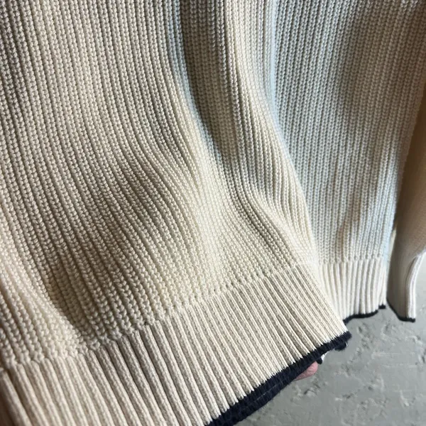 Old Navy Cream and Black Cardigan Sweater with V-Neck and Textured Knit - Image 9