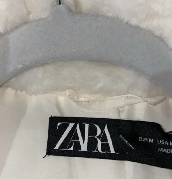 ZARA NWT Faux Fur Teddy Jacket Coat Medium Bloggers Fav White - Image 4