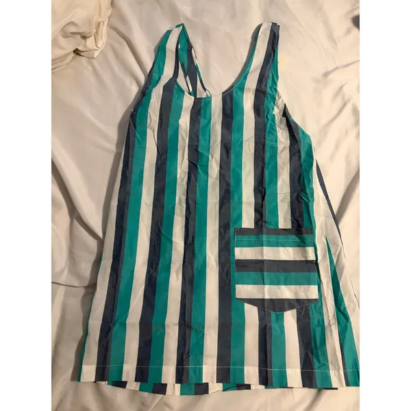 LyreBird Anthropologie Shift Dress Coastal Blue Striped Cotton‎ NWT M - Image 4